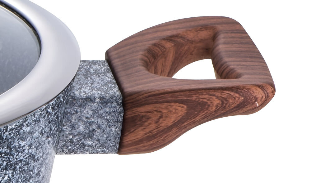 Garnek BERLINGER HAUS Forest Line BH-1198 28 cm uchwyt imitujący drewno szary kolor garnka białe tło funkcjonalność estetyka powierzchnia w odcieniach szarości uchwyty imitujące drewno Soft Touch komfort i pewny chwyt łatwy w czyszczeniu można go myć w zmywarce