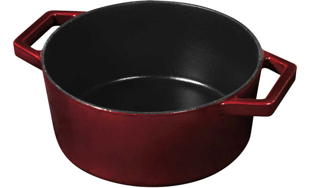 Garnek BERLINGER HAUS Strong Mold Czerwony 24 cm zdjęcie od góry czerwony garnek czarne dno uchwyty białe tło z odlewu żeliwa solidność trwałość profilowane, pozbawione kantów dno element estetyczny praktyczne rozwiązanie wygodny w użytkowaniu solidne, żeliwne uchwyty pewny chwyt i bezpieczeństwo średnica 24 cm pojemność 4,35 l do codziennego gotowania 