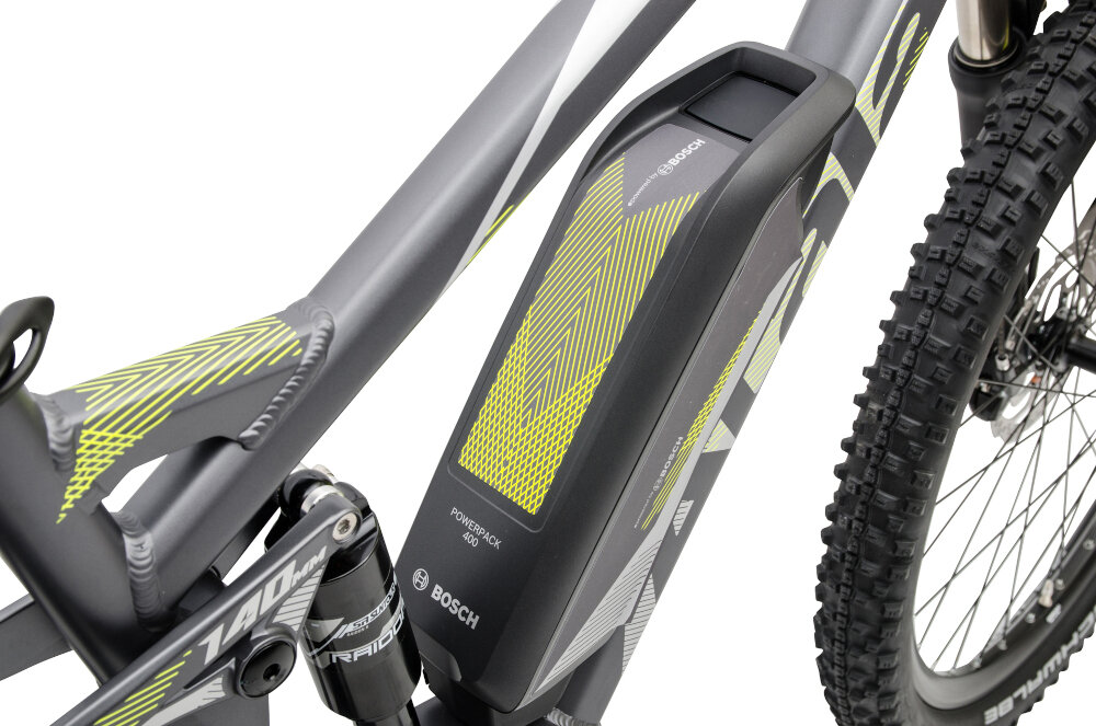 Rower elektryczny ATALA B-XGR8 M18 27.5 cala męski Grafitowy bateria Li-Ion BOSCH napięcie 36 V pojemność 11,11 Ah do 400 ładowań szybkie ładowanie 2,4 godziny w ramie roweru