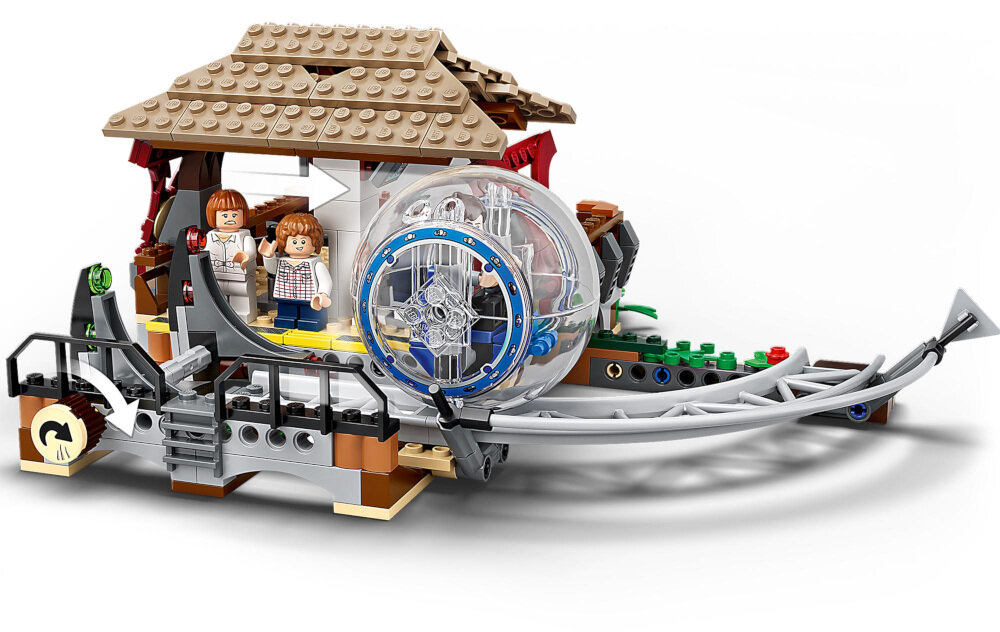 LEGO Jurassic World Indominus Rex kontra ankylozaur 75941 stacja kul żyroskopowych kasa biletowa obrotowa bramka funkcja wystrzeliwania kul dżunglowa scenka do zbudowania z drzewami