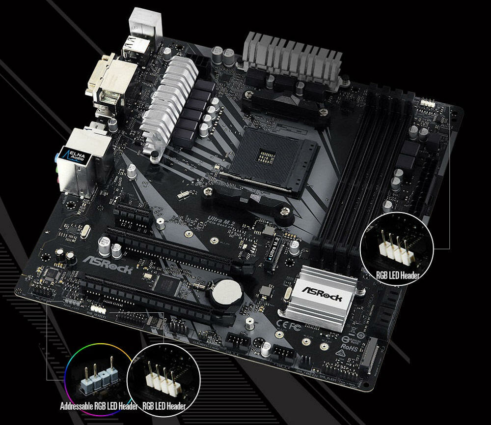 Płyta główna ASROCK A320M Pro4-F - efekty LED