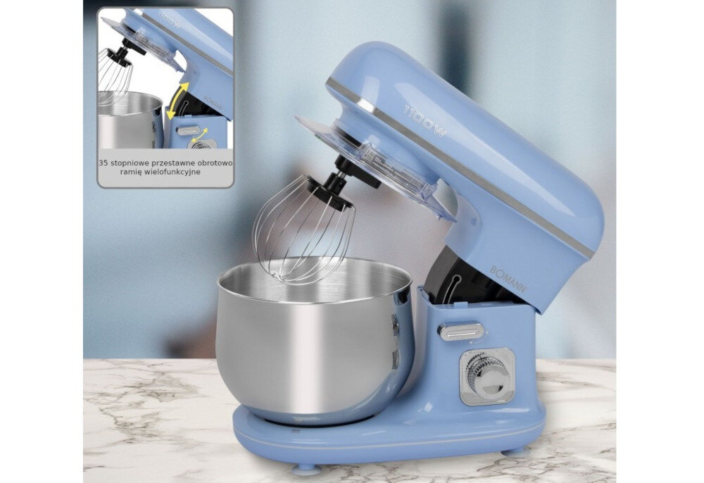 Robot kuchenny planetarny BOMANN KM 6030 CB 1100W komfort efektywnosc pracy ruch planetarny obraca sie wokol wlasnej osi a takze po obwodzie misy
