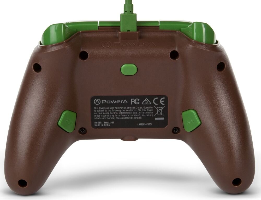 Kontroler POWERA Minecraft Grass   konsola pc komputer smartfon android sterowanie kompatybilność przyciski gałki analogi łączność bateria zasilanie spusty panel obudowa waga zasięg 