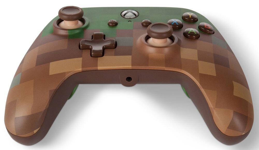 Kontroler POWERA Minecraft Grass   konsola pc komputer smartfon android sterowanie kompatybilność przyciski gałki analogi łączność bateria zasilanie spusty panel obudowa waga zasięg 