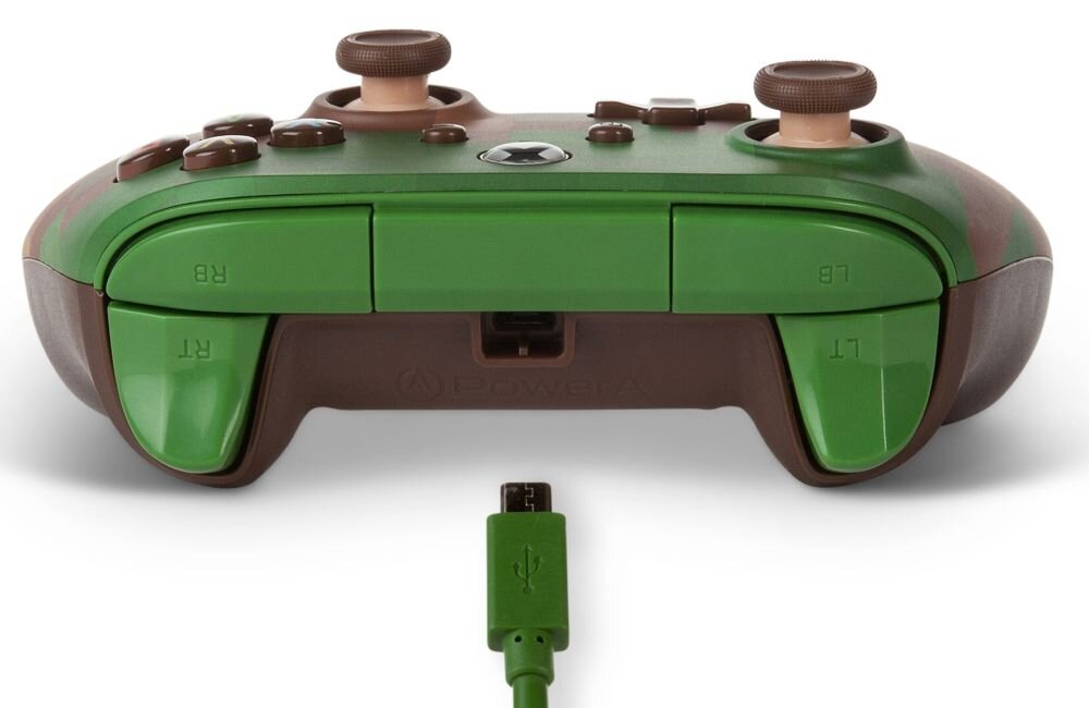 Kontroler POWERA Minecraft Grass   konsola pc komputer smartfon android sterowanie kompatybilność przyciski gałki analogi łączność bateria zasilanie spusty panel obudowa waga zasięg 