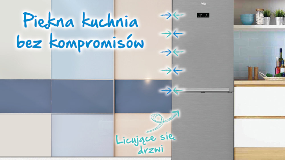 Lodowka-BEKO-MCNA406E63ZXBN wygodne ustawienie, licujące się drzwi