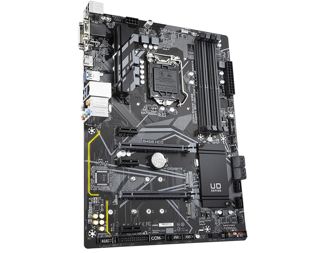 Płyta główna GIGABYTE B460 HD3 łączność układ sieciowy Realtek GbE LAN podświetlenie RGB