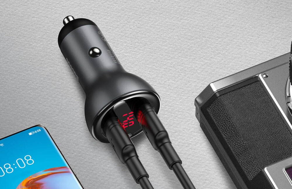 ŁADOWARKA SAMOCHODOWA BASEUS DIGITAL DISPLAY 2X USB QC3.0 45W 5A SZARA