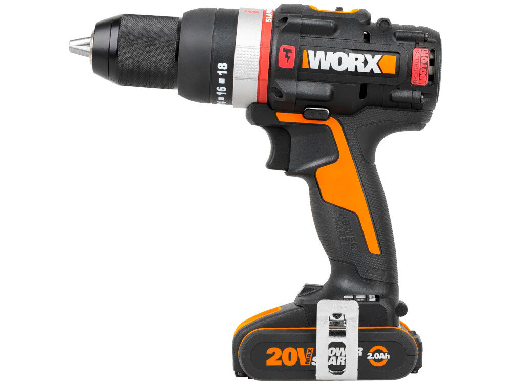 Wiertarko-wkrętarka WORX WX-JCR dioda LED wskaźnik naładowania baterii stalowy zaczep do paska