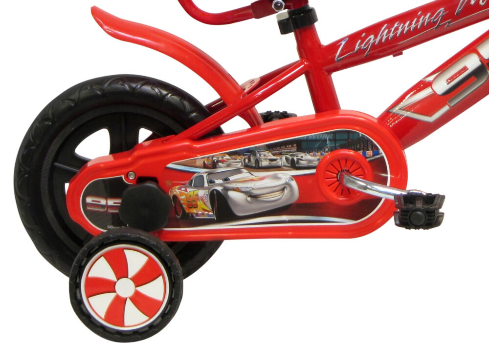 Rower dziecięcy DISNEY Auta 10 cali dla chłopca osłona na łańcuch kolorowa w ulubionym wzorze boczne kółka