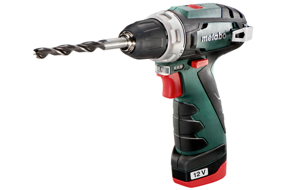 Wiertarko-wkrętarka akumulatorowa METABO PowerMaxx PowerMaxx BS Basic (600080500) zasilanie akumulator Li-Ion napięcie 10,8 V pojemność 2,0 Ah technologia litowo-jonowa maksymalny moment obrotowy do 34 Nm