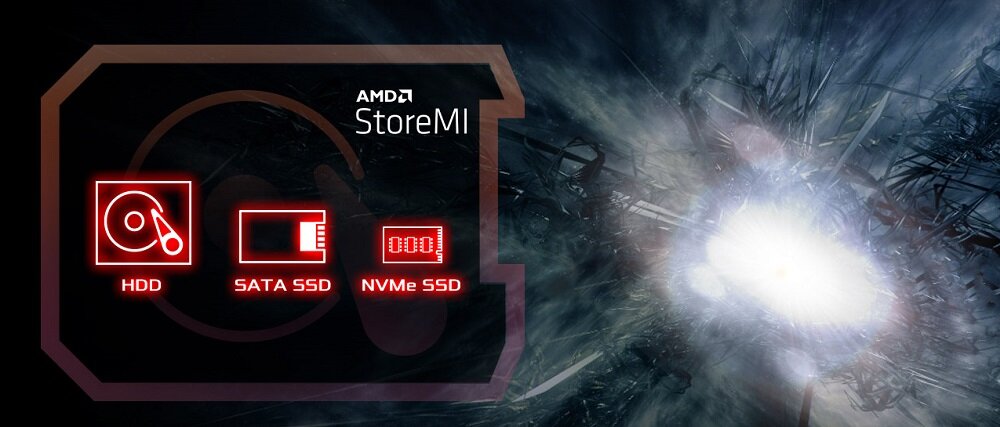 Płyta główna ASROCK B550 Phantom Gaming 4 - StoreMI HDD SSD funkcja uczenia maszynowego zapis danych