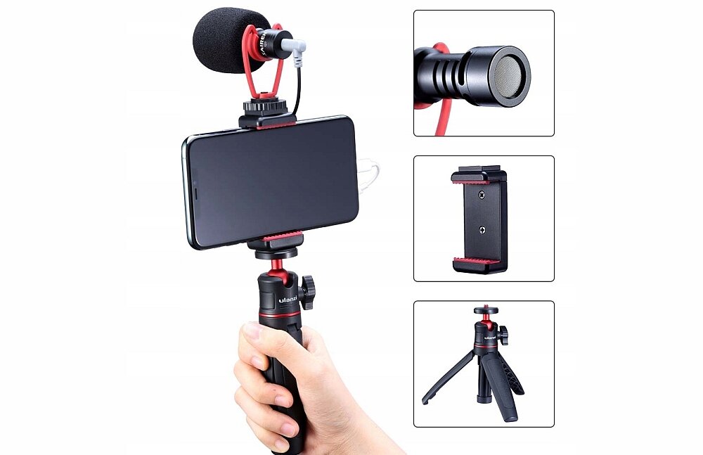 Zestaw VLOG do telefonu ULANZI Combo mikrofon uchwyt statyw fotografia nagrywnie filmy youtube vloger dźwięk