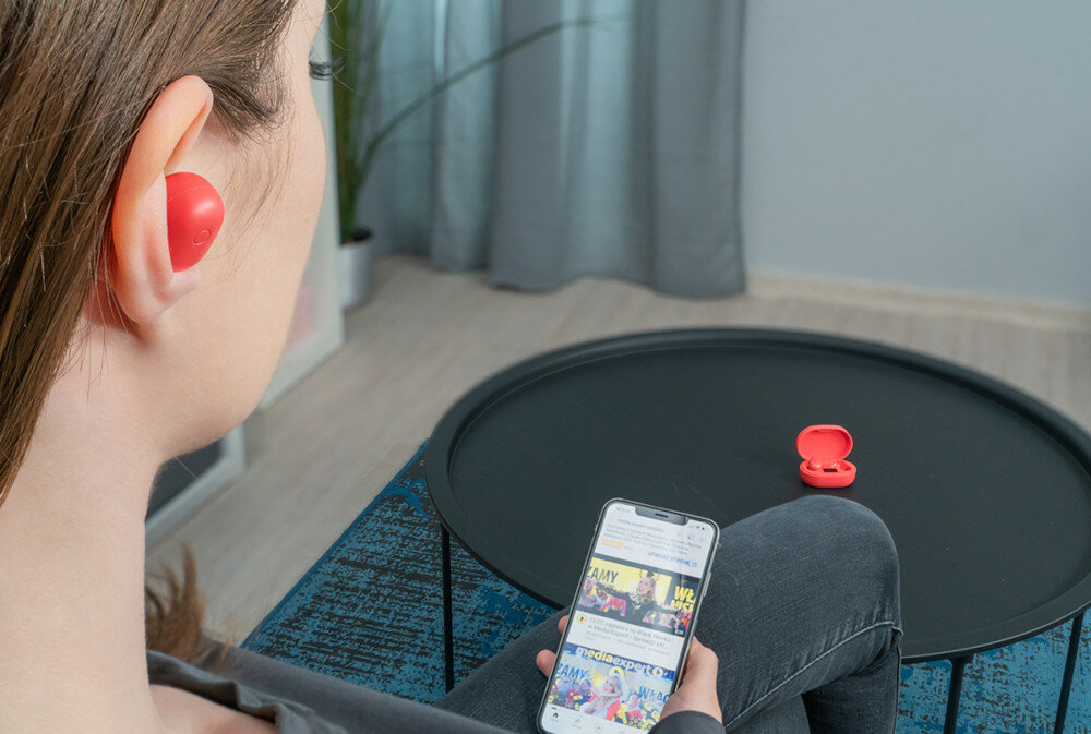 Słuchawki dokanałowe XMUSIC TWS700R Czerwony - mikrofon 