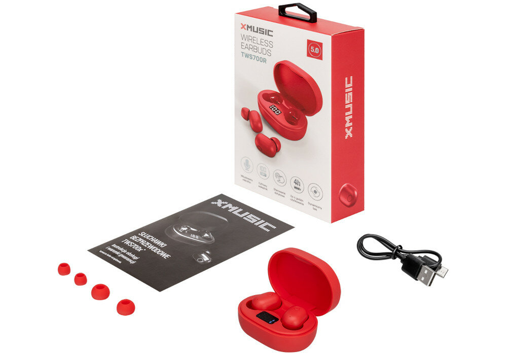 Słuchawki dokanałowe XMUSIC TWS700R Czerwony - Zestaw 