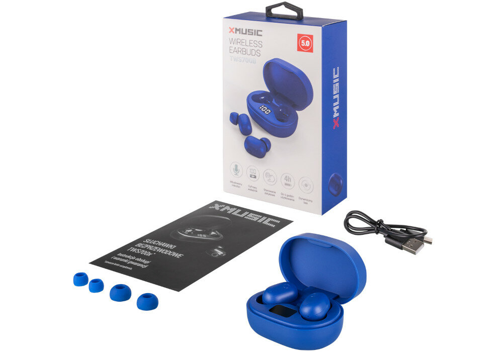 Słuchawki dokanałowe XMUSIC TWS700B Niebieski - Zestaw 