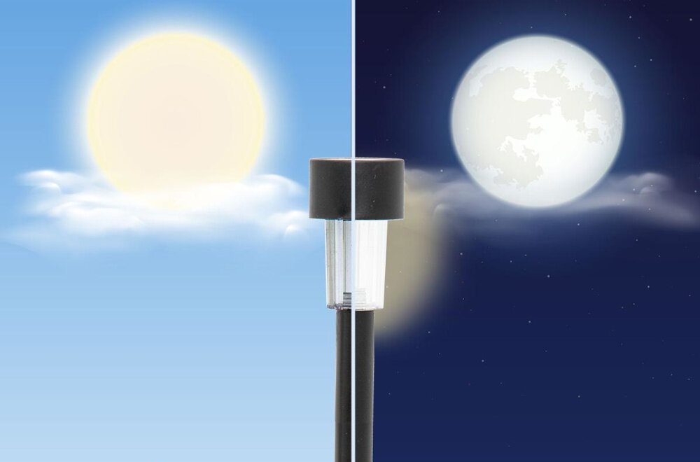 Lampa solarna SASKA GARDEN 1020693 przycisk ON/OFF kontrola komfort uzytkowania czujnik zmierzchu automatyczne wlaczenie po zmroku