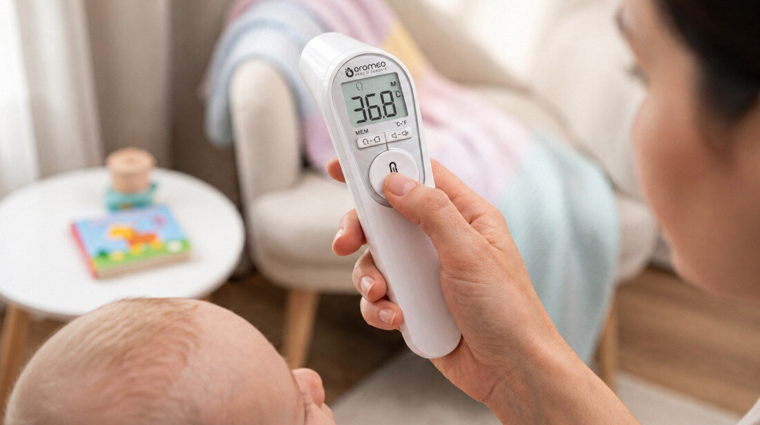 Termometr ORO-MED Oro-Baby Color zdjęcie lifestyle Zasilanie bateryjne 2 baterie AAA 1,5 V