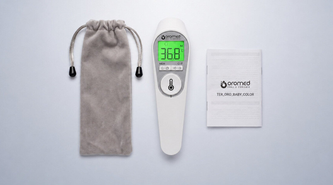 Termometr ORO-MED Oro-Baby Color zdjęcie lifestyle Zawartość zestawu