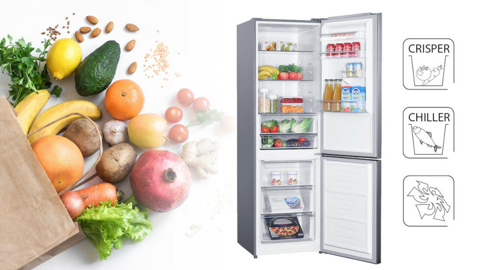 Lodówka MPM 382-FF-33 Nofrost Srebrna wyposażenie LED