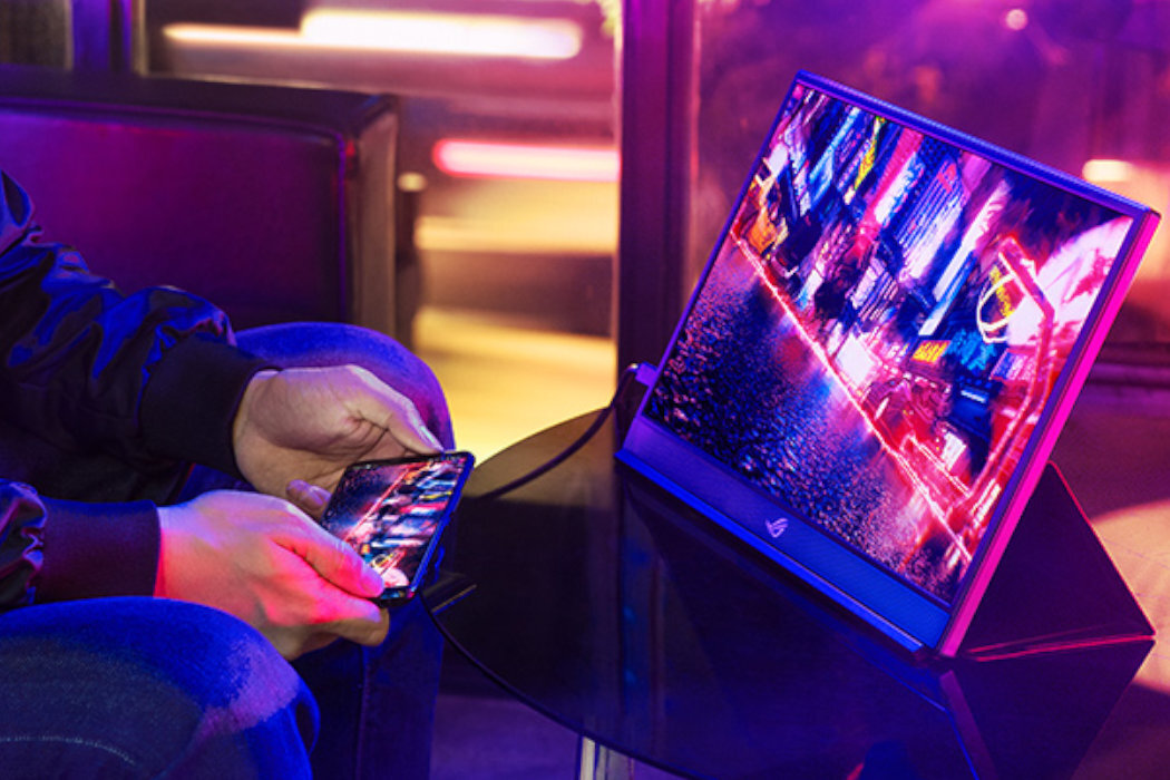 Monitor ASUS ROG Strix XG17AHP gaming gry rozgrywka przenośny mobilny statyw etui głośniki ekran płynne zabawa studio podróż wyposażenie