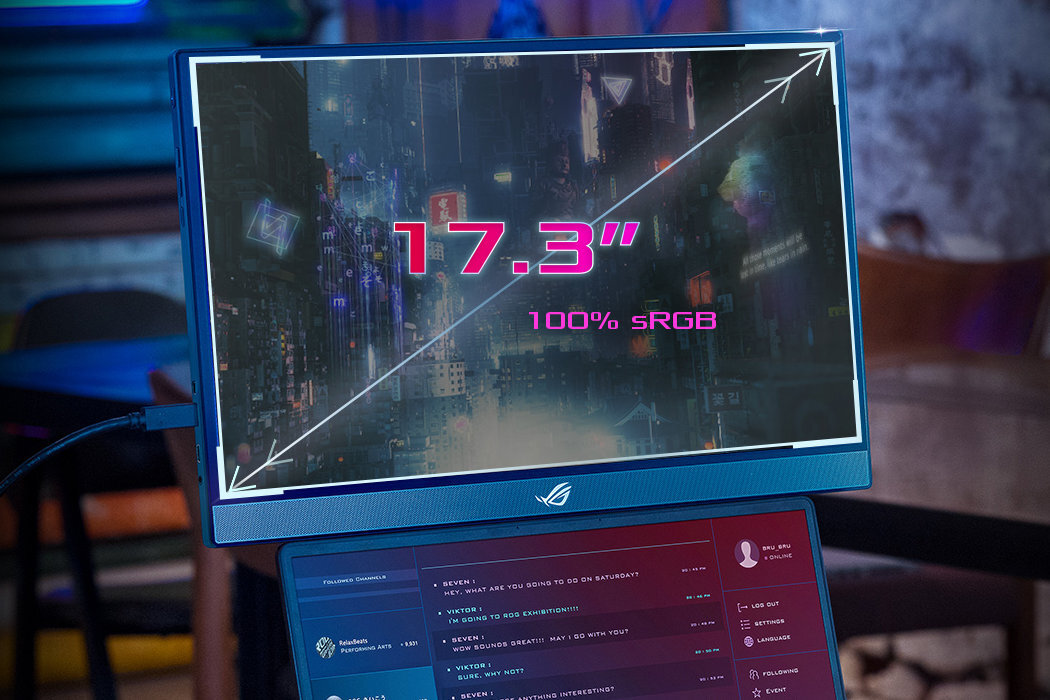 Monitor ASUS ROG Strix XG17AHP gaming gry rozgrywka przenośny mobilny statyw etui głośniki ekran płynne zabawa studio podróż wyposażenie