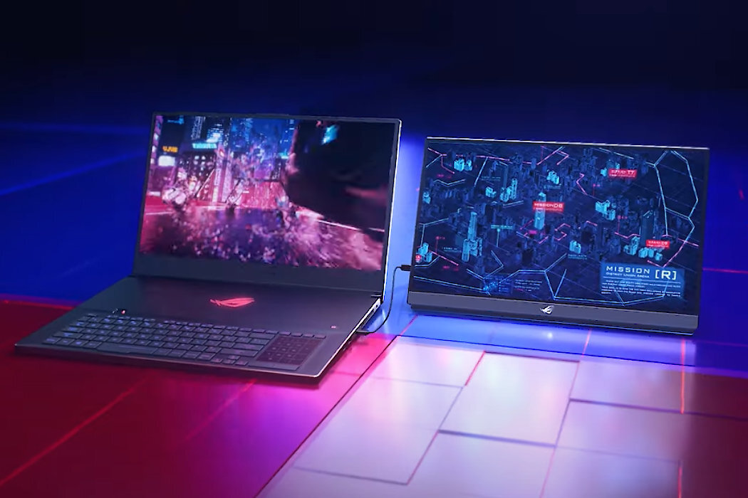 Monitor ASUS ROG Strix XG17AHP gaming gry rozgrywka przenośny mobilny statyw etui głośniki ekran płynne zabawa studio podróż wyposażenie