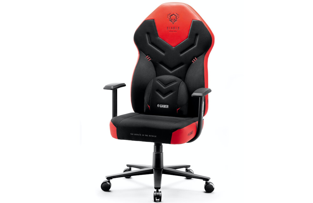 Fotel DIABLO CHAIRS X-Gamer 2.0 (L) czarno-czerwony poduszka lędzwiowa pianka HR