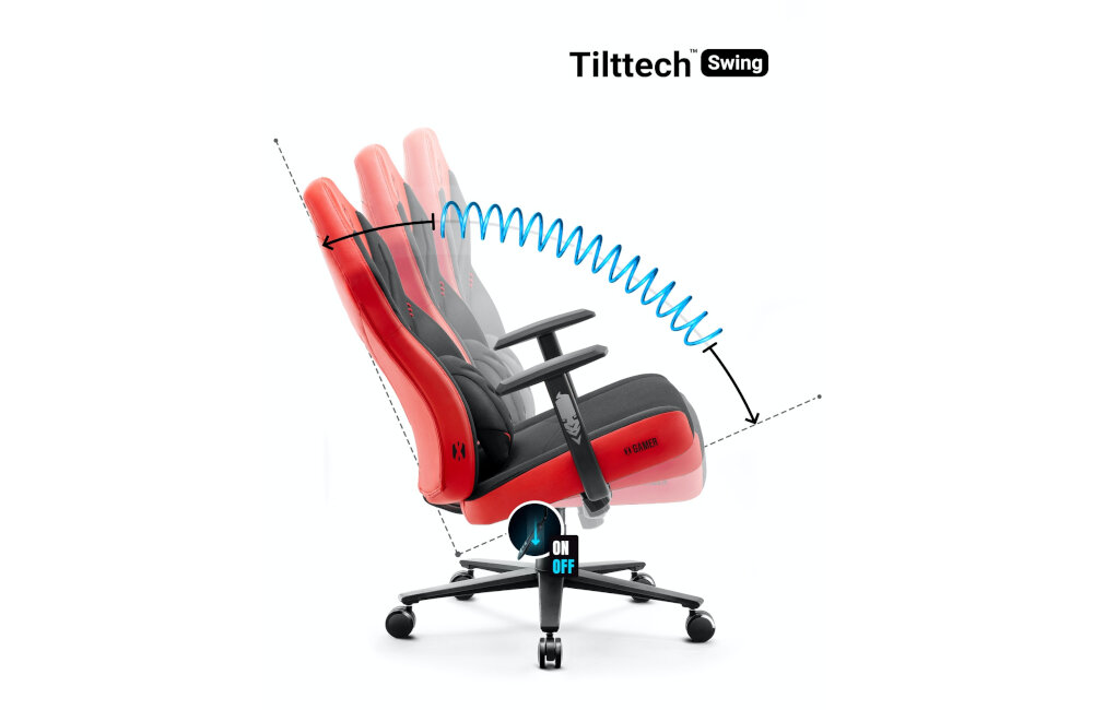 Fotel DIABLO CHAIRS X-Gamer 2.0 (L) czarno-czerwony regulacja siedziska kąt odcyhlenia