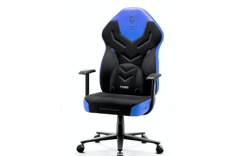 Fotel DIABLO CHAIRS X-Gamer 2.0 (L) czarno-niebieski poduszka lędzwiowa pianka HR
