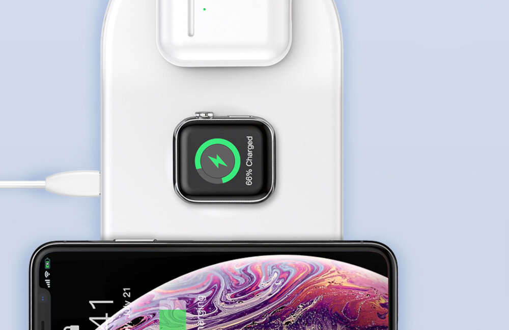 ŁADOWARKA INDUKCYJNA 3W1 BASEUS DO SMARTFONA APPLE WATCH AIRPODS 18W CZARNA brak kabli przewodów