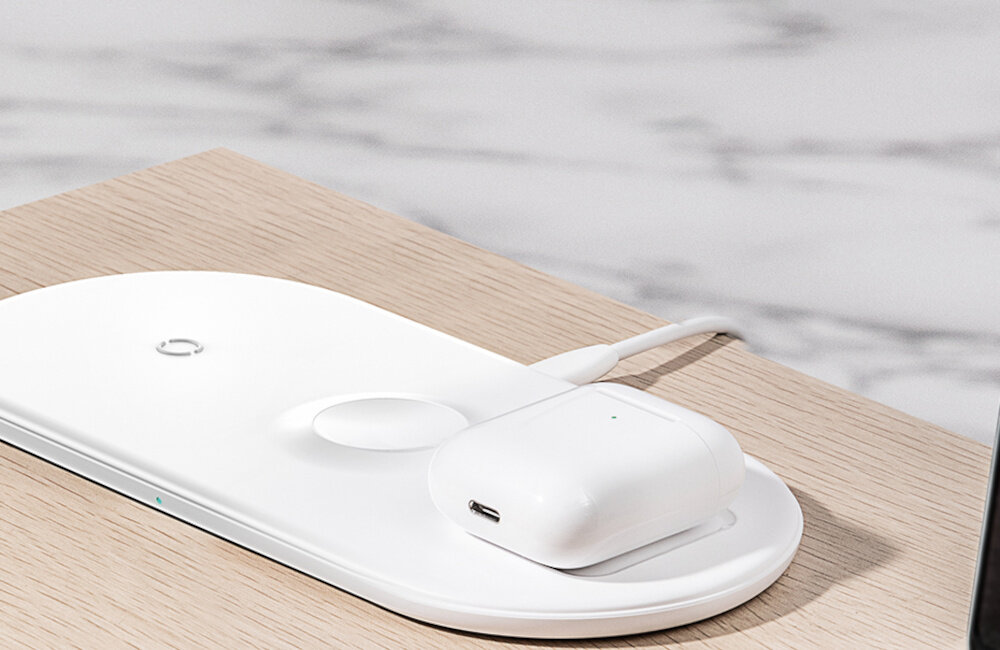 ŁADOWARKA INDUKCYJNA 3W1 BASEUS DO SMARTFONA APPLE WATCH AIRPODS 18W CZARNA antypoślizgowa powierzchnia