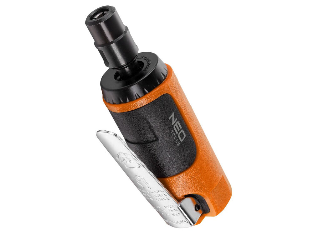 Szlifierka prosta NEO TOOLS 14-014 zasilana pneumatycznie sprężone powietrze do działania pobór powietrza do 85 l/min maksymalna prędkość obrotowa do 25000 obr/min zgodne z europejskimi standardami bezpieczeństwa certyfikat CE