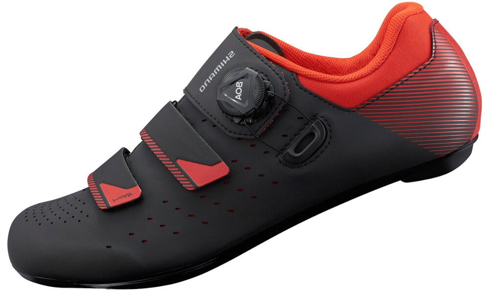 Buty rowerowe SHIMANO SH-RP400SL7 Czarno-czerwony rozmiar 41 wysoka jakosc wydajnosc komfort model w wersji poszerzonej dla osob o szerszym ksztalcie stopy waga 258 g lekkosc efektywna jazda