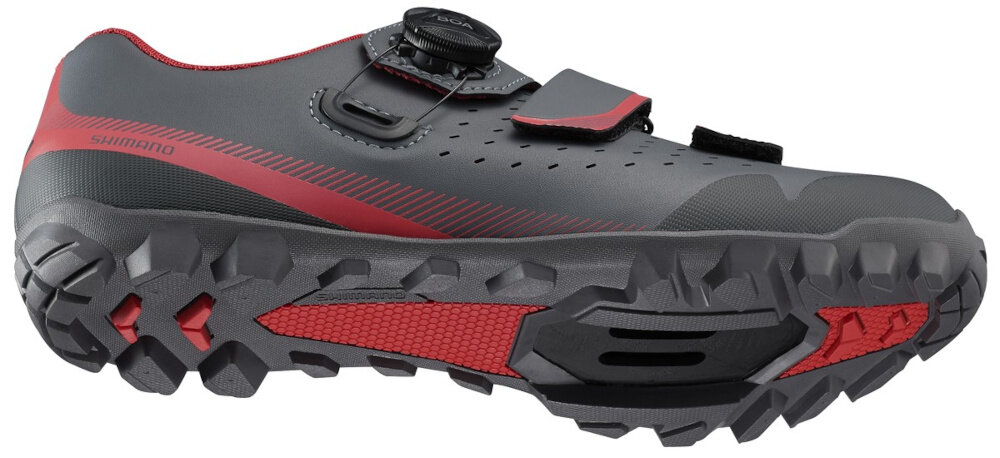 Buty rowerowe SHIMANO SH-ME400WG1 Szary rozmiar 37 nylonowa podeszwa wewnetrzna wzmocniona wloknem szklanym wysciolka z pianki EVA pokretlo BOA L6 rzepy regulowany pasek szybka regulacja dobre dopasowanie do stopy