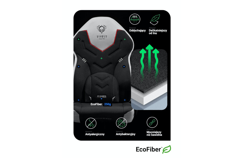 Fotel DIABLO CHAIRS X-Gamer 2.0 (L) czarno-biały tkanina trwałość wykończenie przewiewny