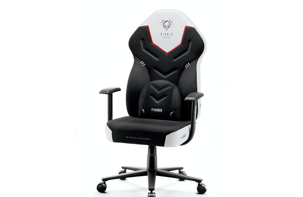 Fotel DIABLO CHAIRS X-Gamer 2.0 (L) czarno-biały poduszka lędzwiowa pianka HR