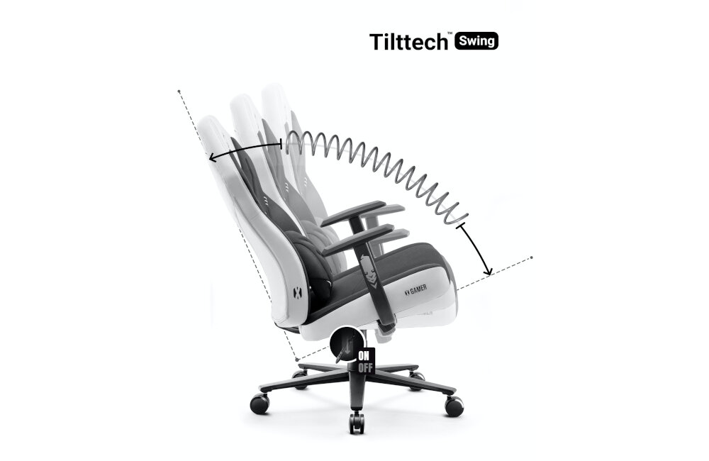 Fotel DIABLO CHAIRS X-Gamer 2.0 (L) czarno-biały regulacja siedziska kąt odcyhlenia