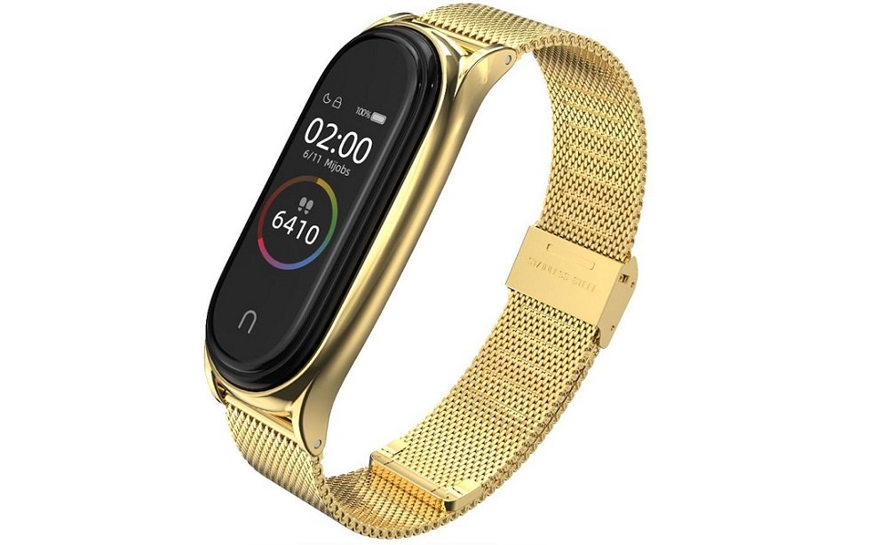 Pasek TECH-PROTECT MilaneseBand do Xiaomi Mi Band 5 złoto smartwatch akcesoria zegarek jakość skóra naturalna