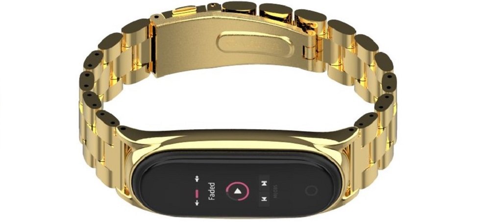 PASEK TECH-PROTECT STAINLESS XIAOMI MI BAND 5  złoty smartwatch akcesoria zegarek jakość stal nierdzewna bransoleta