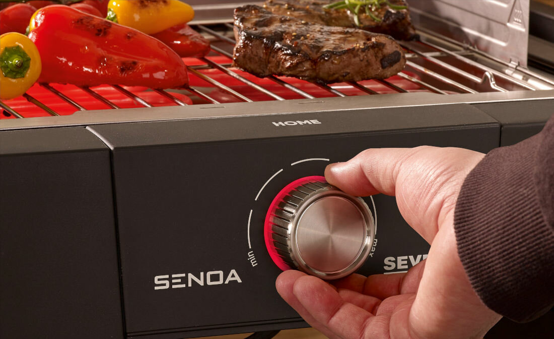 Grill elektryczny SEVERIN Senoa Home KG 8115 od 0 stopni Celsjusza do aż 300 stopni Celsjusza plynna regulacja temperatury grzania szybkie nagrzewanie