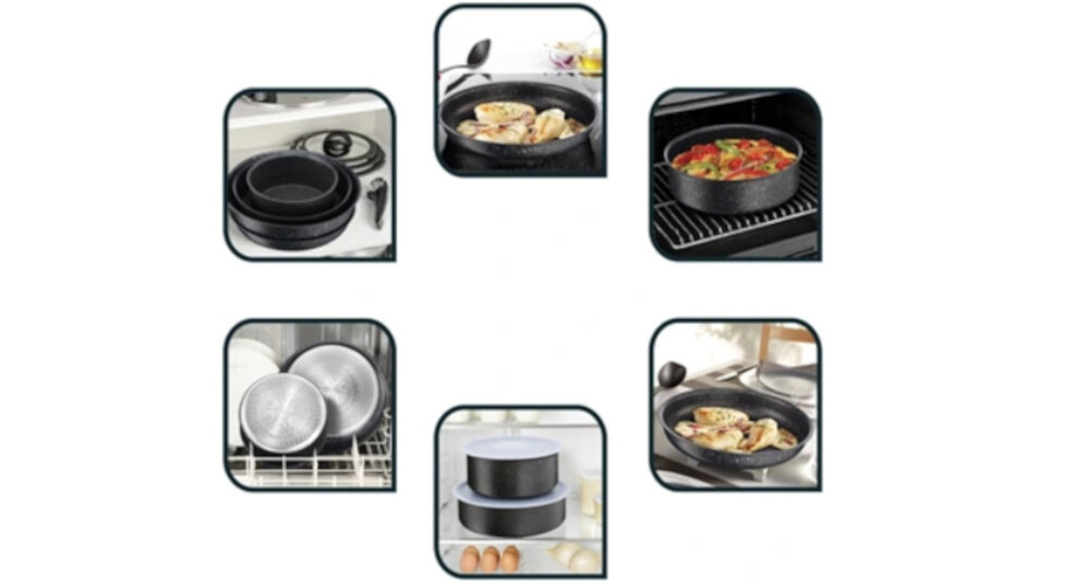 Zestaw patelni TEFAL Ingenio Titanium Fusion L6839053 (3 elementy) wielofunkcyjne naczynia gotowanie smazenie zapiekanie serwowanie uchwyt