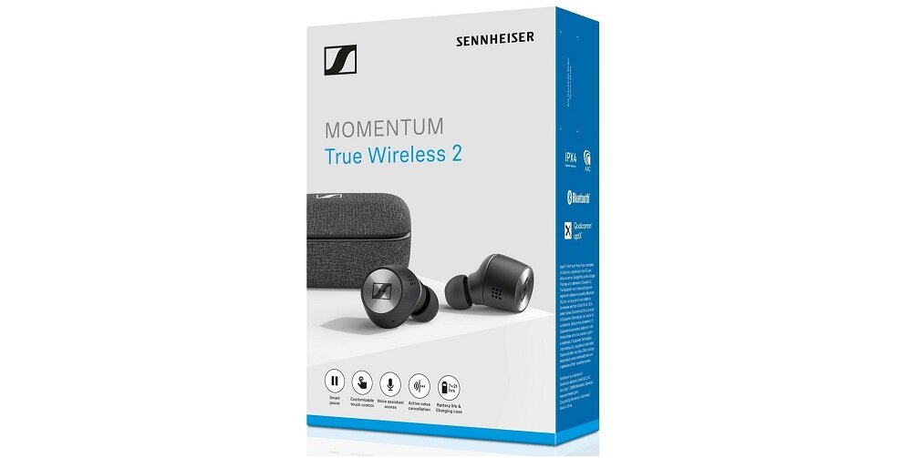 Słuchawki dokanałowe SENNHEISER Momentum TWS 2 Czarny widok ogólny zestaw skos