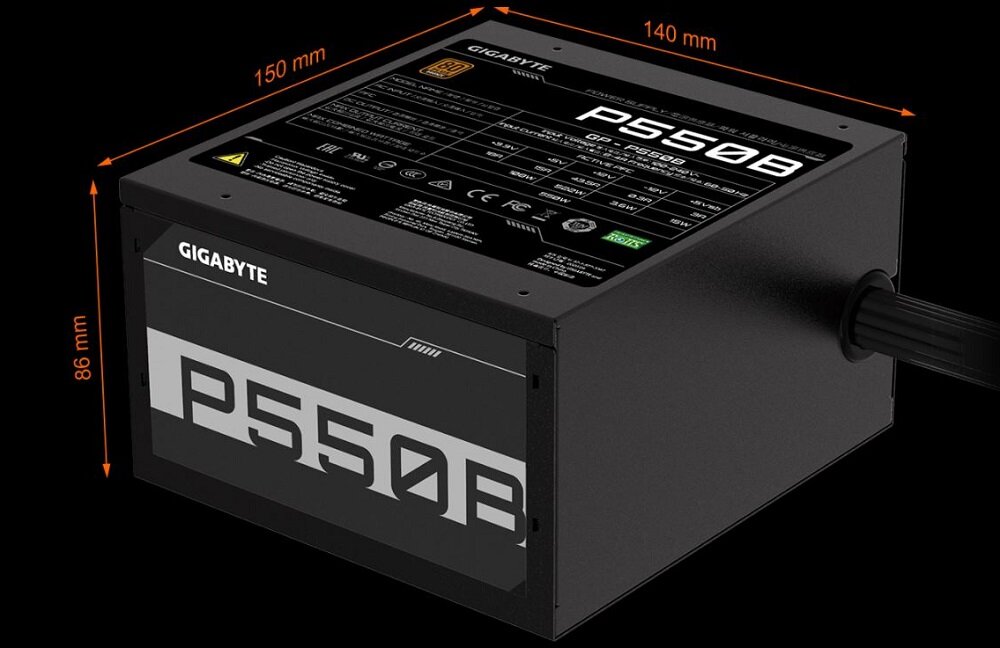 Zasilacz GIGABYTE P550B 550W Bronze - parametry fizyczne