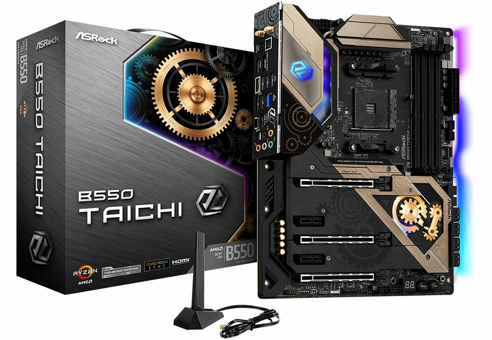 Płyta główna ASROCK B550 Taichi - wygląd ogólny opakowanie duże możliwości olbrzymi potencjał obliczeniowy technologia ATX