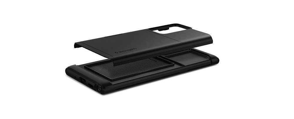 Etui SPIGEN Slim Armor CS  do Samsung Galaxy Note 20 Ultra - Czarny widok bok podwójna konstrukcja schowek 