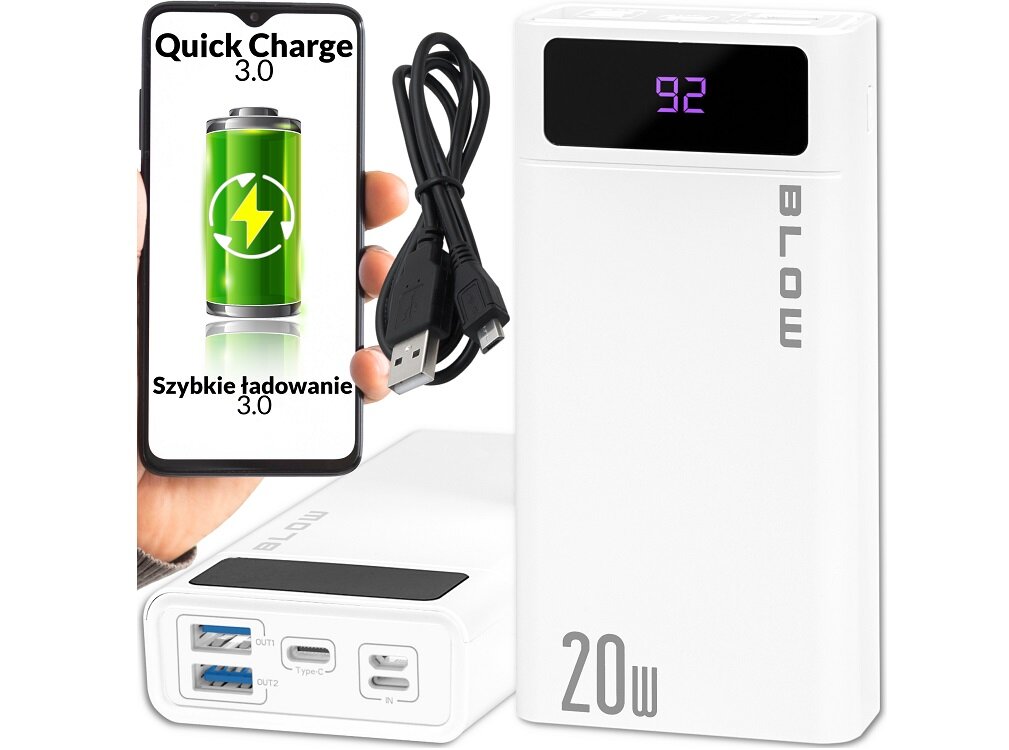 Powerbank BLOW PB40A 40000mAh 20W idealny produkt ładowanie telefon tablet nawigacja kamera aparat fotograficzny odtwarzaczy MP3 odtwarzaczy MP4 czas pracy Quick Charge bateria polimerowa wyświetlacz LED