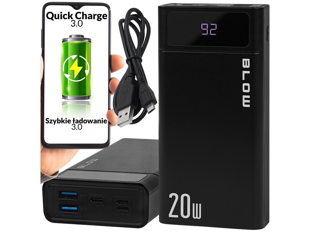 Powerbank BLOW PB40A 40000mAh 20W idealny produkt ładowanie telefon tablet nawigacja kamera aparat fotograficzny odtwarzaczy MP3 odtwarzaczy MP4 czas pracy Quick Charge bateria polimerowa wyświetlacz LED