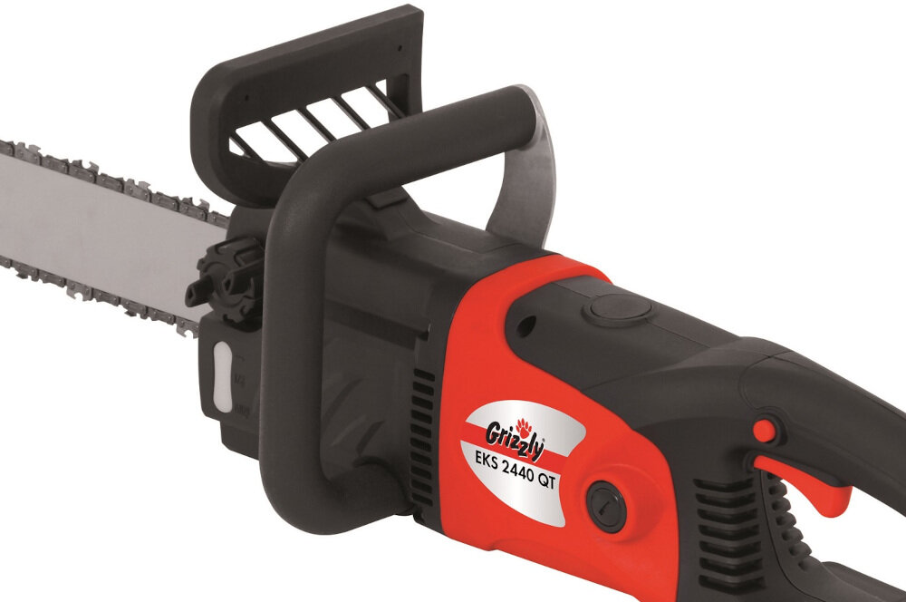 Piła elektryczna GRIZZLY EKS 2440 QT w zestawie prowadnica łańcuch olej do łańcucha i prowadnicy osłona prowadnicy śrubokręt instrukcja obsługi w języku polskim karta gwarancyjna