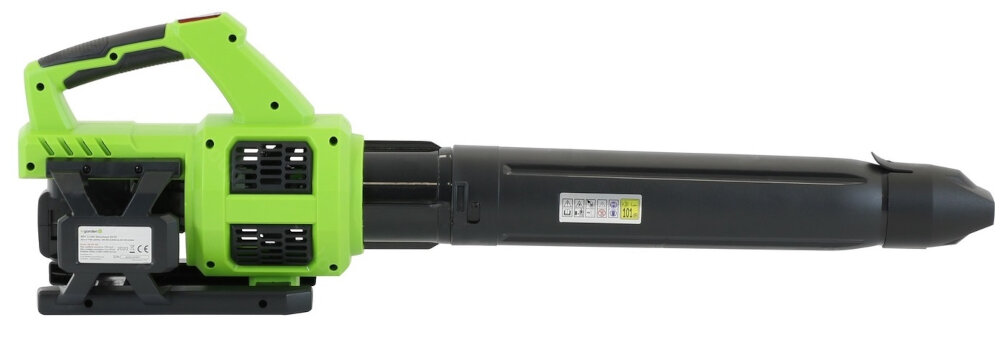 Dmuchawa do liści 4GARDEN AD22 zasilanie silnik bezszczotkowy 2x20 V pracuje na baterii 2,0 lub 4,0 w zależności od wyboru baterii maksymalnie pracuje 22 lub 55 minut powietrze z prędkością do 198 km/h model bez akumulatora i ładowarki